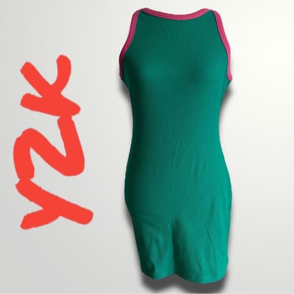 Primark NWT Modern Y2K Vibes Ribbed Bright & Bold Bodycon Dress Teal Pink - 10 - Picture 5 of 8